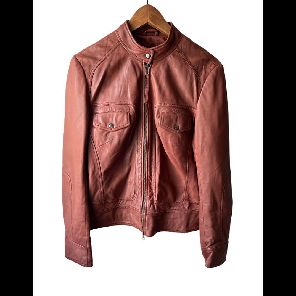 𝅺danier Cognac Leather moto Jacket size Small